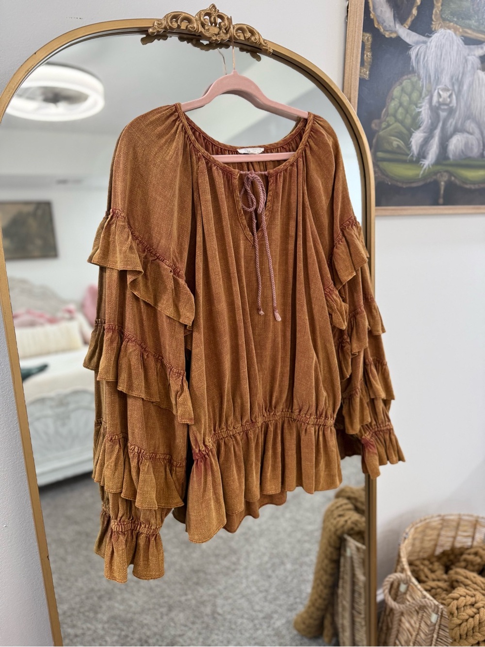 oli & hali burnt orange ruffle sleeve shirt - Picture 3 of 5